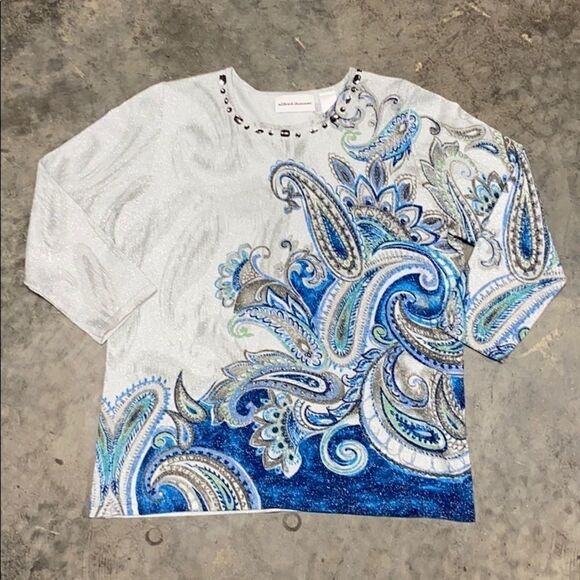 Alfred Dunner Blue/Gray quarter Sleeve Sweater Micro-Suede Pant Set - Picture 11 of 13